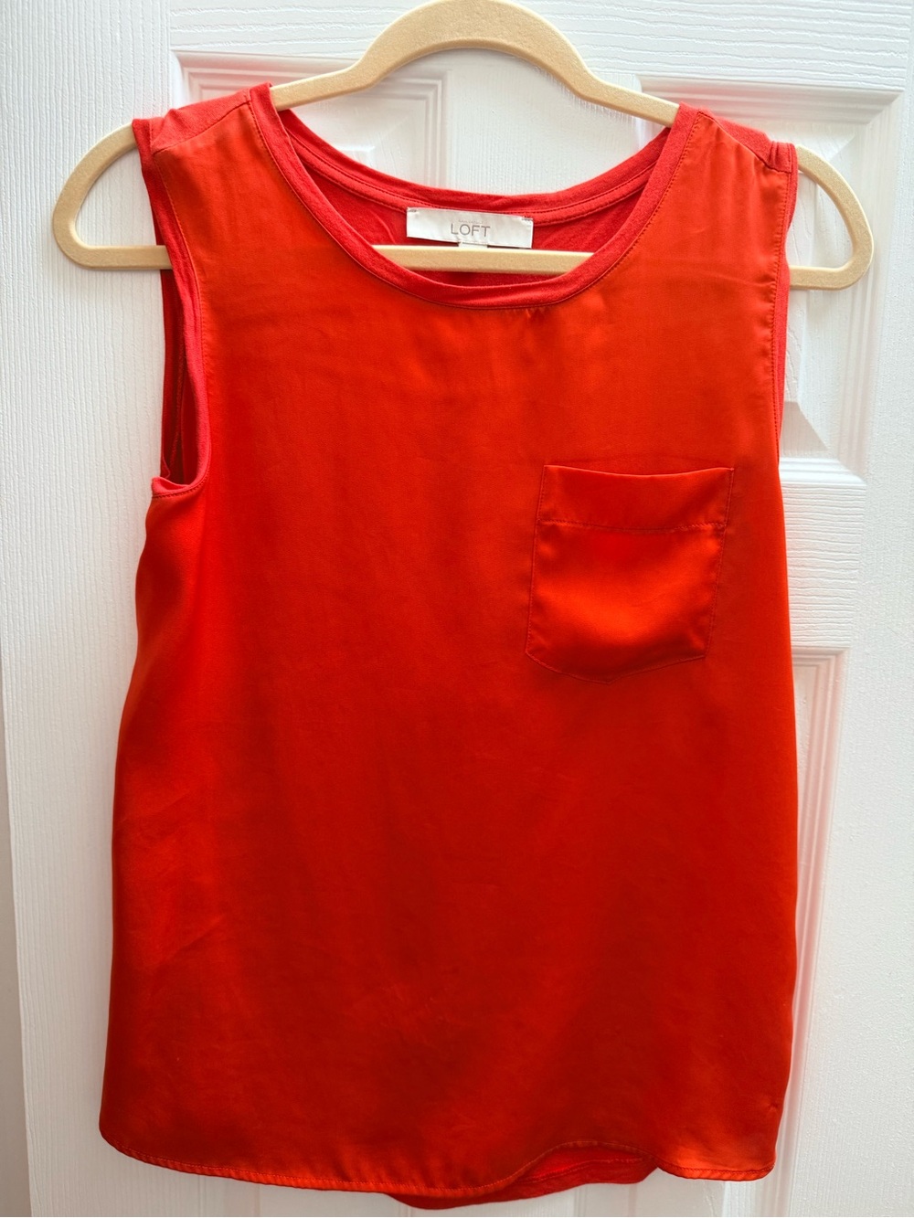LOFT Orangey Red Sleeveless Pocket Blouse